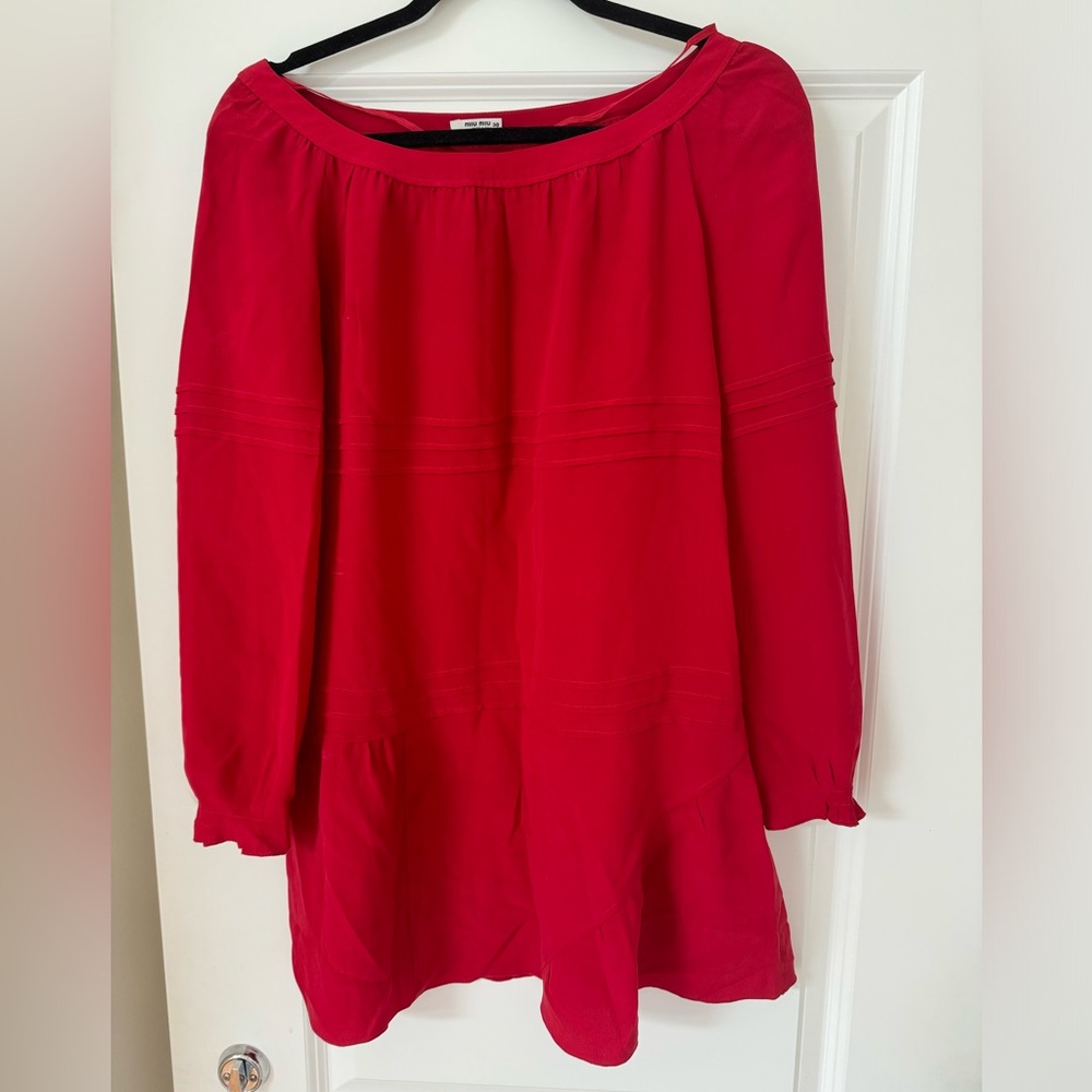 Miu Miu Red Silk Shift Dress 38